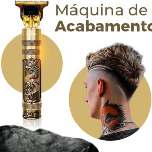 Máquina Profissional Dragão Acabamento Sem Fio Cabelo Barba Pezinho Personalizada Com Limitador de Lamina Ajustável Recarregável 4 Pentes Óleo Escovinha Kit Conjunto Aparador Acabamento - Imagem 2