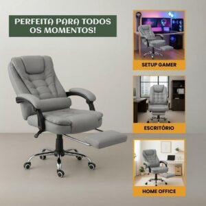 Cadeira De Escritório Itália Presidente Ergonômica Couro Sintético Encosto Ajustável Com Trava E Apoio Para Pés Cor Preta Luvinco (Cinza) - Imagem 5
