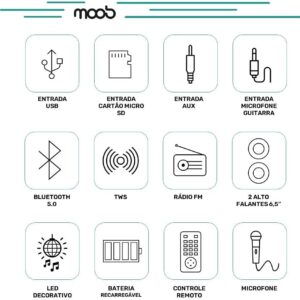 Moob Caixa de Som 400W Urban Com Dois Alto Falantes de 6,5" PMPO Iluminação em LED Bluetooth TWS - Imagem 3