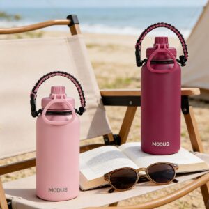 Garrafa Térmica 950ml de Inox, Parede Dupla, Isolamento a Vácuo, Bico Antivazamento, Com Alça de Paracord, Mantém Quente e Gelado (Rosa) - Imagem 3
