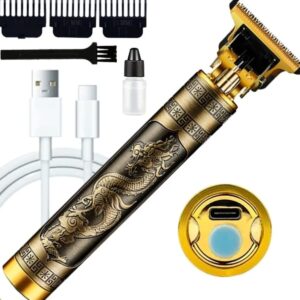 Máquina Profissional Dragão Acabamento Sem Fio Cabelo Barba Pezinho Personalizada Com Limitador de Lamina Ajustável Recarregável 4 Pentes Óleo Escovinha Kit Conjunto Aparador Acabamento - Imagem 1