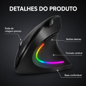 Mouse Vertical Ergonômico Recarregável Sem Fio, Dual Mode Bluetooth + 2.4G USB, Cliques Silenciosos, RGB, Compatível com PC e Notebook - Imagem 5