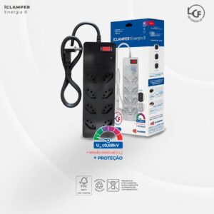 Filtro de Linha iCLAMPER Energia 8 com Proteção contra Surtos Elétricos(DPS) 8 Tomadas, 3 Pinos, 10 Amperes para PC, Notebook, Roteador, Monitor, Impressora, PS5, Alexa e etc, Bivolt, Cabo de 1m Preto - Imagem 5