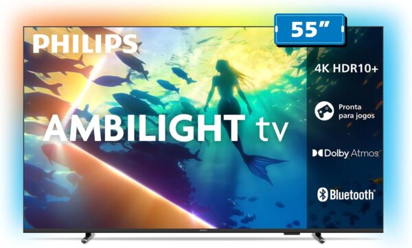 Smart TV Ambilight PHILIPS 55" 4K, 55PUG8100/78 | Comando de Voz, HDR10+/Dolby Atmos, VRR/ALLM, Bluetooth
