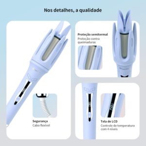 Modelador de Cachos Automático com LCD, 3 Temperaturas Ajustáveis 160°C 180°C 200°C, Revestimento Cerâmico com Óleo, Rotação Esquerda e Direita, Aquecimento Rápido, Cabo Giratório, para Cabelos Curtos Médios e Longos - Imagem 2