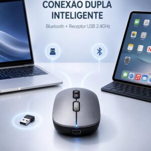 Mouse Sem Fio Bluetooth, Recarregável, Ergonômico, Ultra Fino Bluetooth USB-C DPI Ajustável 1600 Compacto, Silencioso para Notebook, PC, Mac, Trabalho, Escritório, Profissional - Imagem 2