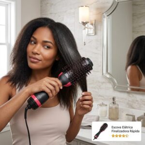 Escova Secadora Modeladora Jimmystore 1000W Íons Anti-Frizz Alisadora 3 em 1 110V Preta - Imagem 4