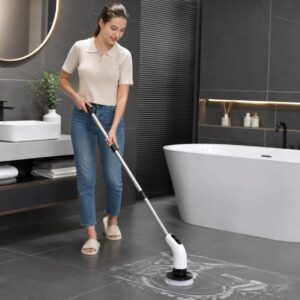 Esfregão Profissional Giratório 9 em 1 Recarregável Mop 360º Potente Portátil Cabo Extensível - Escova Multiuso Elétrica Azulejo Banheiro Cozinha Piso Premium - Imagem 8