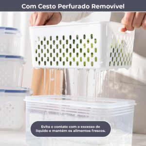 Decolab Kit 3 Potes Herméticos MaxFresh® com Cesto Interno Removível, Organizador para Cozinha e Geladeira, Multiuso, Porta Mantimentos Gerais, Plástico BPA Free - Imagem 3