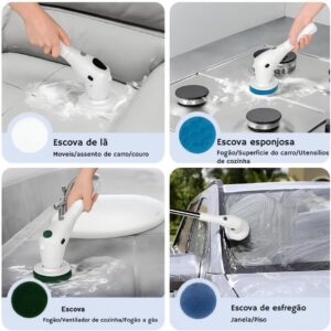 Esfregão Elétrico Profissional 9 em 1 Recarregável Mop 360º Sem Fio Potente Portátil Limpeza Pesada Banheiro Cozinha Piso Azulejo Janela Escova Multiuso Compacto Giratório Casa Premium Ajustavel - Imagem 5