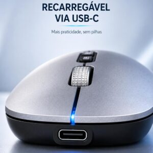 Mouse Sem Fio Bluetooth, Recarregável, Ergonômico, Ultra Fino Bluetooth USB-C DPI Ajustável 1600 Compacto, Silencioso para Notebook, PC, Mac, Trabalho, Escritório, Profissional - Imagem 4