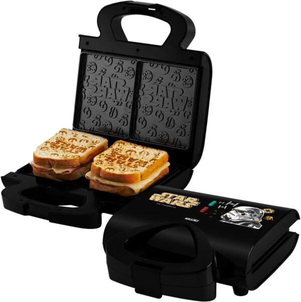 Sanduicheira Elétrica Mallory Star Wars Empire Plates – Superfície Antiaderente, Luzes LED, Alça com Toque Frio, Trava de Segurança - 127V