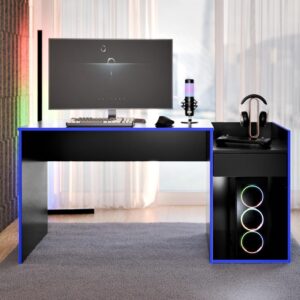Mesa para Computador Pc Gamer Com Gaveta Nicho Escrivaninha Eros (Preto/Azul) - Imagem 2