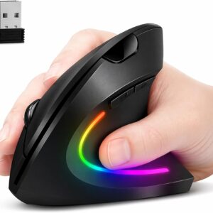 Mouse Vertical Ergonômico Recarregável Sem Fio, Dual Mode Bluetooth + 2.4G USB, Cliques Silenciosos, RGB, Compatível com PC e Notebook - Imagem 1