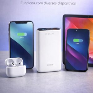 Power Bank 10000 mAh, Carregador Portátil Turbo 22,5W, Display de Led Indicador de Bateria, Entrada USB e Tipo C, Tecnologia Power Delivery, Carregamento Super Rápido - Max-0561 (Preto ou Branco) - Imagem 7