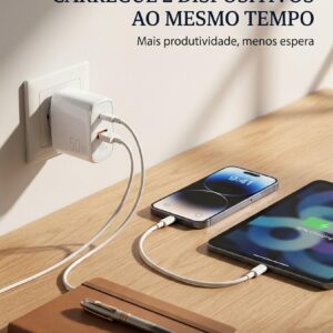 Carregador 50W + Cabo Compatível i.Phone, i.Phone X Xr 8 11 12 13 14 Plus Pro Max i.Pad, Carregamento Ultra Rapido, Fonte USB-C, Carga Rápida, Produto Homologado Anatel - Imagem 3