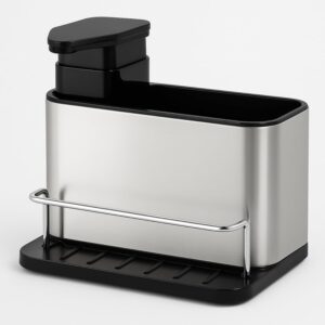 Dispenser para Detergente, Organizador Multifuncional de Pia em Aço Inox com Suporte para Bucha e Utensílios - Imagem 1