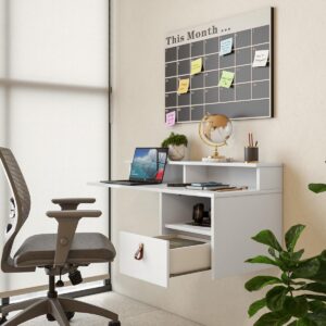 Escrivaninha Suspensa Parede 80cm com Gaveta Nichos Prateleira Home Office MEGA CHICÓ Branco - Imagem 3