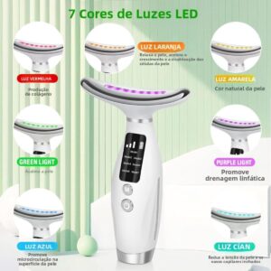 Massageador Facial LED 7 Cores, Dispositivo de Beleza para Pescoço com Fototerapia, 7 Modos de Massagem, Recarregável USB-C, Display LED (Branco) - Imagem 3