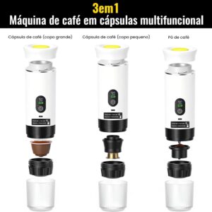 Máquina de Café Portátil 3 em 1, Cafeteira Expresso Portátil Elétrico com Bateria 2500mAh, Display Digital, Compatível com Cápsulas e Pó, 72W, 150ml, Branco - Imagem 2