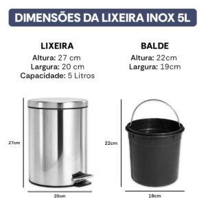 【Cozena】Kit Lixeira Inox e Escova Sanitária com Pedal e Balde Interno – 5L | Design Moderno e Elegante para Banheiro e Cozinha - Imagem 3