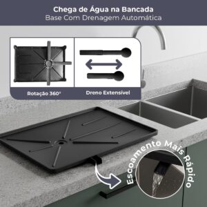 Decolab Escorredor de Louça Duplo Ferro Resistente com Bandeja de Escoamento Automático 360°para Bancada com Porta Talheres Removível e Compacto (Preto, 1 Andar) - Imagem 4