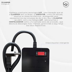 Filtro de Linha iCLAMPER Energia 8 com Proteção contra Surtos Elétricos(DPS) 8 Tomadas, 3 Pinos, 10 Amperes para PC, Notebook, Roteador, Monitor, Impressora, PS5, Alexa e etc, Bivolt, Cabo de 1m Preto - Imagem 6