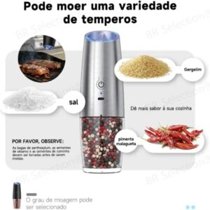 Kit 2 Moedor de Pimenta Elétrico – Moedor de Pimenta Automático, Moedor de Pimenta e Sal, Design em Aço Inoxidável Moedor de Sal Grosso e Especiarias, Moedor de Tempero JadeVic - Imagem 5