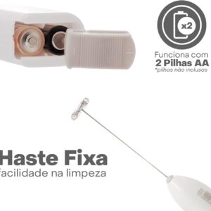 Mini Mixer Misturador Elétrico para Bebidas LYOR | Inox e Plástico Branco, Eficiente e Compacto para Batidas e Misturas Rápidas - Imagem 3