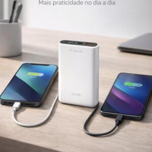 Power Bank 10000 mAh, Carregador Portátil Turbo 22,5W, Display de Led Indicador de Bateria, Entrada USB e Tipo C, Tecnologia Power Delivery, Carregamento Super Rápido - Max-0561 (Preto ou Branco) - Imagem 2