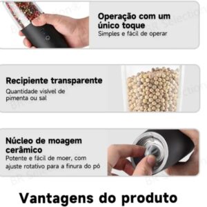 Kit 2 Moedor de Pimenta Elétrico – Moedor de Pimenta Automático, Moedor de Pimenta e Sal, Design em Aço Inoxidável Moedor de Sal Grosso e Especiarias, Moedor de Tempero JadeVic - Imagem 3