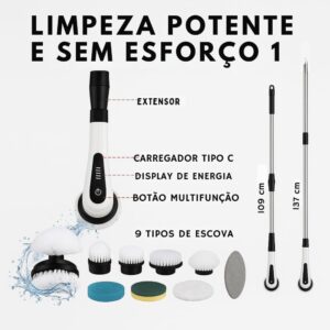 Esfregão Elétrico Profissional 9 em 1 Recarregável Mop 360º Sem Fio Potente Portátil Limpeza Pesada Banheiro Cozinha Piso Azulejo Janela Escova Multiuso Compacto Giratório Casa Premium Ajustavel - Imagem 4