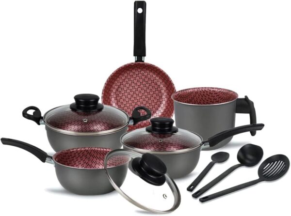 Conjunto Panelas Dona Chefa 8 Peças | Elegan Prime, Grafite com Rosa