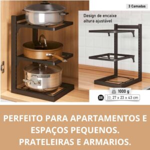 Organizador de Panela 3 Andares em Metal | Suporte Vertical para Armazenamento de Panelas, Tampas, Cozinha | Ótimo para Apartamento e Ambientes Pequenos, Organizador de Panelas Premium - Imagem 3
