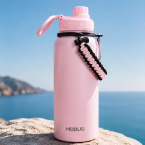 Garrafa Térmica 950ml de Inox, Parede Dupla, Isolamento a Vácuo, Bico Antivazamento, Com Alça de Paracord, Mantém Quente e Gelado (Rosa) - Imagem 1