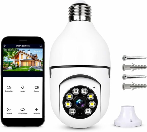 Câmera Lampada De Segurança Inteligente Ip Wifi Com Visão Noturna Vigilancia Interna Externa Giratoria Espiã 360º Cor Branco