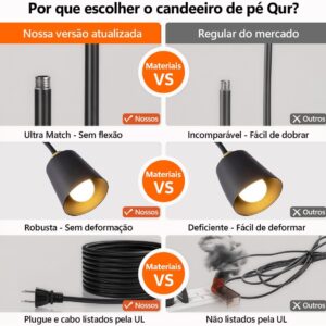 Luminária de Piso com Pescoço Flexível – 160cm de Altura 110V-220V– Base Pesada em Metal – Interruptor no Cabo – Lâmpada 5W Inclusa – Para Quarto, Sala ou Escritório – Cor Preta (Preto) - Imagem 5