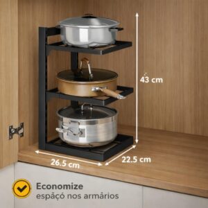 Organizador de Panela 3 Andares em Metal | Suporte Vertical para Armazenamento de Panelas, Tampas, Cozinha | Ótimo para Apartamento e Ambientes Pequenos, Organizador de Panelas Premium - Imagem 4