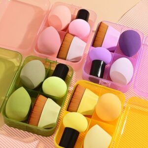 Kit Esponjas e Pincel para Maquiagem Profissional com Estojo – 1 Pincel Hexagonal, 1 Esponja Cogumelo, 2 Esponjas Gota 3D – Aplicação de Base, Corretivo, Contorno, Pó, Blush e Iluminador - Imagem 2