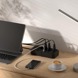 Extensão Tomada, Régua Tomada, Régua de Energia, 5 Tomadas, 4 Interfaces USB, 1 Porta USB Tipo-C, Cabo de Alimentação de 5 metros, Suporte a Tensão de 110-220V, Potência de 2500W, Preto - Imagem 3