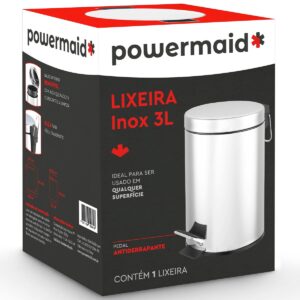 Lixeira Redonda Powermaid com Pedal Emborrachado, Aço Inox, 3 litros - Imagem 2