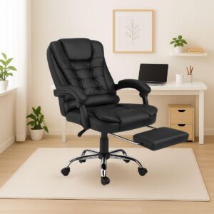 Cadeira Presidente Executiva com Apoio para Pés Retrátil | Couro PU | Reclinável 150° | Home Office e Escritório | Suporte Lombar | Giratória 360° | Preta - Imagem 6