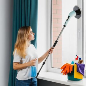 Esfregão Elétrico Profissional 9 em 1 Recarregável Mop 360º Sem Fio Potente Portátil Limpeza Pesada Banheiro Cozinha Piso Azulejo Janela Escova Multiuso Compacto Giratório Casa Premium Ajustavel - Imagem 2