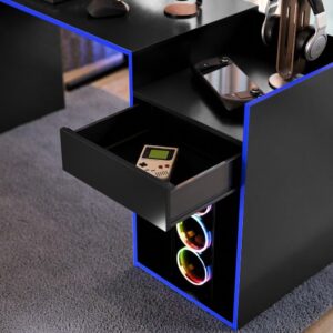 Mesa para Computador Pc Gamer Com Gaveta Nicho Escrivaninha Eros (Preto/Azul) - Imagem 4