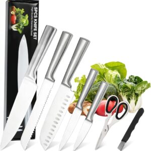 Conjunto de Facas, Jogo de 7 Peças para Cozinha | Facas de Aço Inoxidável 3CR13, Extremamente Afiadas, Corte Preciso para Cozinhar, Fatiar, Picar e Cortar em Cubos - Imagem 1