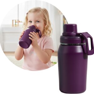 Garrafa Térmica, Tampa Antivazamento, com Canudo e Alça, Base Antiderrapante, Parede Dupla em Inox que Conserva Líquidos Quentes e Frios por Horas (Roxo, 350ml) - Imagem 1