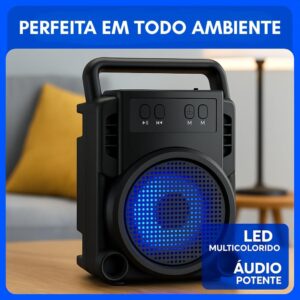 Caixa de Som Portátil Super Potente, Caixa de Som Bluetooth, Conexão USB, Cartão de Memória, Cabo P2, Som Limpo e Potente, Perfeita Para Viagens, Festas, Praia, Botões de Controle, Impermeável - Imagem 3