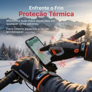 Luva Smart Grip Esportiva Touch Screen para Moto, Ciclismo, Corrida e Caminhada | Térmica com Forro Quente, Grip Antiderrapante, Zíper Ajustável, Proteção Vento e Umidade - Imagem 5