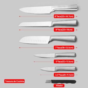 Conjunto de Facas, Jogo de 7 Peças para Cozinha | Facas de Aço Inoxidável 3CR13, Extremamente Afiadas, Corte Preciso para Cozinhar, Fatiar, Picar e Cortar em Cubos - Imagem 3