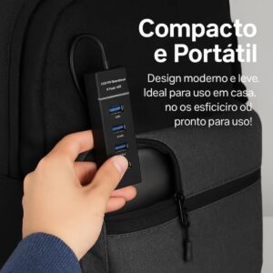 HUB USB 3.0 4 Portas Supervelocidade 5GBPS Indicador LED, Multiuso Compacto e Portátil, Transferência Rápida de Dados, Compatível c/Pen Drive, PC, Impressora, Mouse, Teclado, Console - Imagem 4